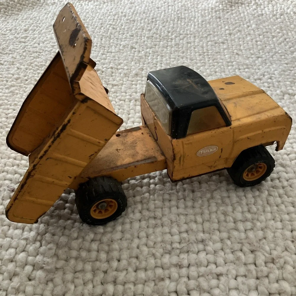 Vintage‎ Tonka Dump Truck With Trailer 1960's Pressed Steel Yellow Distressed